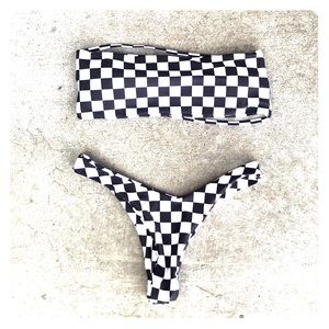 checkered bandeau bikini